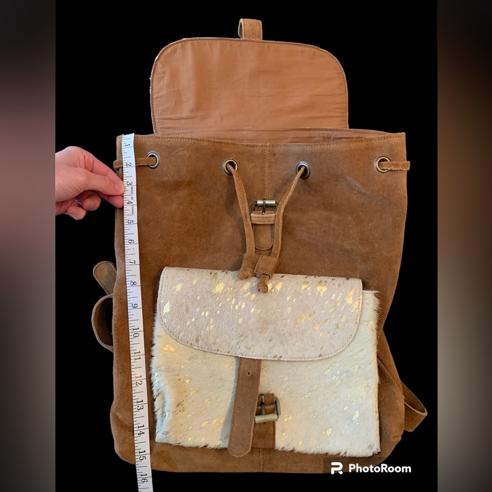 Jane Marie genuine leather cowhide speckle gold backpack